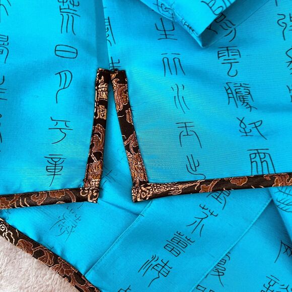 Chicos Turquoise Asian Art-to-Wear Characters Silk Jacket Blazer size 3 - Picture 6 of 11